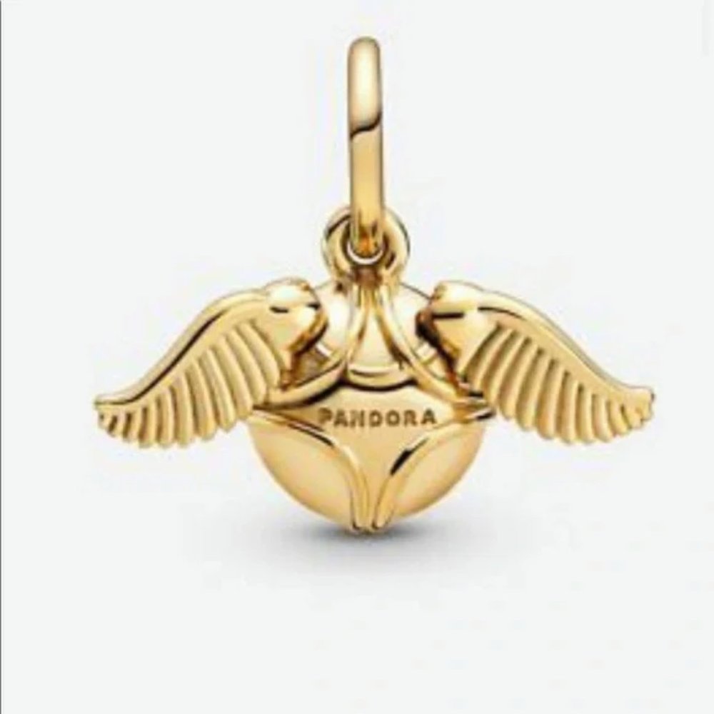 New Pandora Shine Gold Harry Potter Golden Snitch Wings Pendant Charm